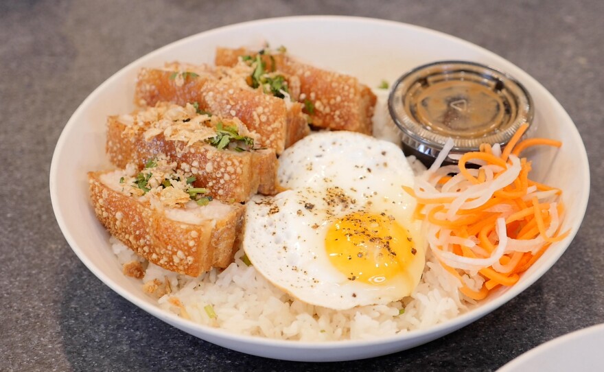 Crispy pork at White Rice Bodega on Adams Avenue. Aug. 27, 2024
