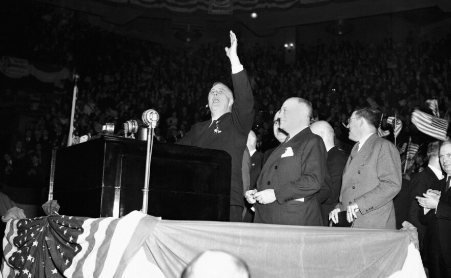 President Franklin D. Roosevelt drummed up populist support in one of his last campaign speeches at Madison Square Garden in New York, on Oct. 31, 1936. But after he was re-elected, Roosevelt slashed government spending.