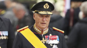 King Harald V of Norway and his wife Sonja leave the Notre Dame cathedral after attending at the funeral of the Grand Duke Jean of Luxembourg, in Luxembourg, on May 4, 2019.