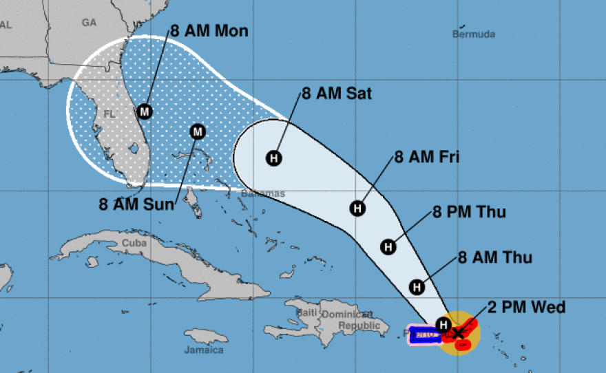 Hurricane Dorian is predicted to strengthen into a major Category 3 storm before reaching Florida's coast early Monday, the National Hurricane Center says.