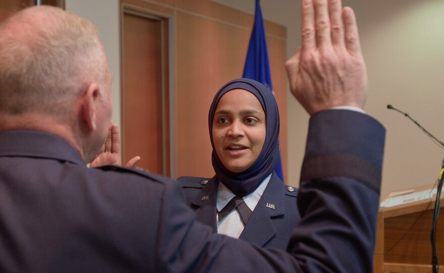 Saleha Jabeen taking oath to enter Air Force chaplain corps, Catholic Theological Union, Chicago