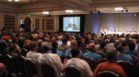 Hundreds of Edison's employees in red, white and blue union tee-shirts filled many of the seats at the NRC meeting, concerned about their jobs if the plant stays shut down.