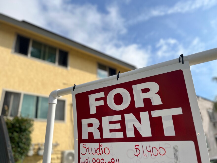 A sign advertises a studio for rent for $1,400 a month in Golden Hill. San Diego, Calif. March 13, 2024.