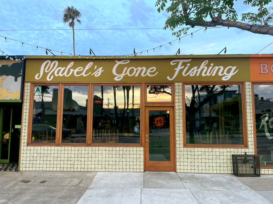 The exterior of Mabel's Gone Fishing in North Park, a Michelin Bib Gourmand-honored restaurant and neighborhood favorite.