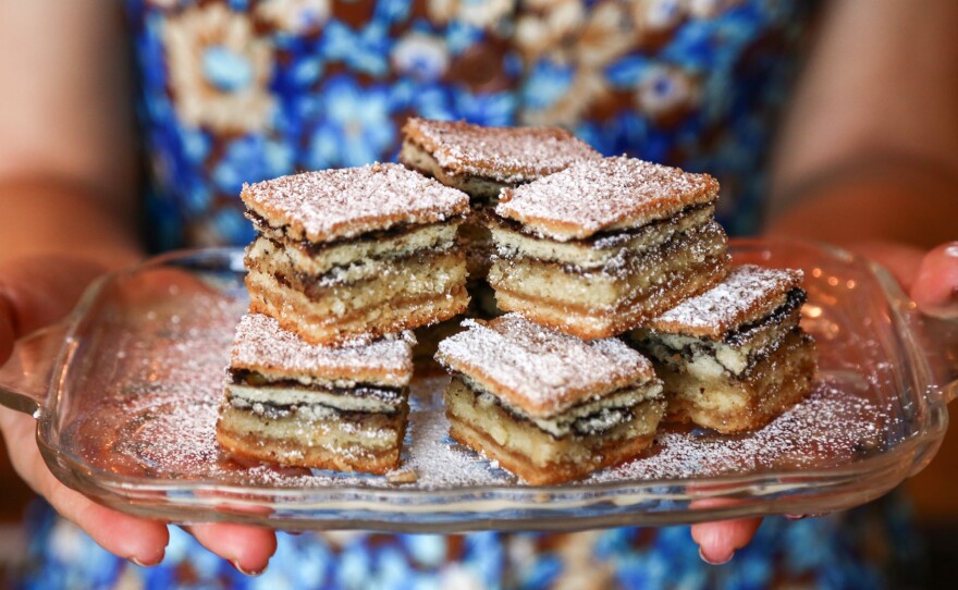 Idan Cohen's grandmother's famous German layer cake. Idan's mom always said that the Israeli climate did not agree with this cake, but she made it anyway.