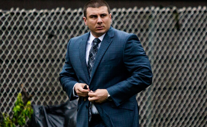 In this May 13, 2019, file photo, New York City police officer Daniel Pantaleo leaves his house in Staten Island, N.Y. Time is running out for federal prosecutors to take action in the 2014 death of Eric Garner, the unarmed black man heard on video crying "I can't breathe" after Pantaleo put him in an apparent chokehold.