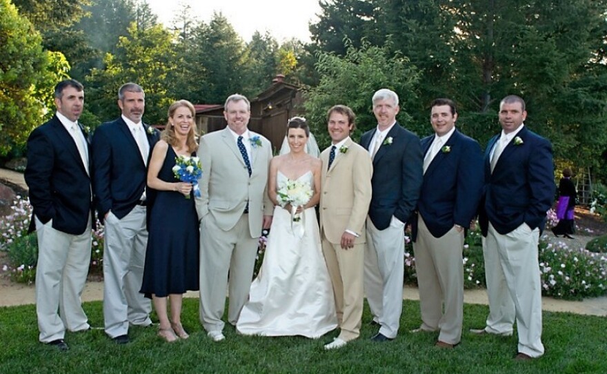 All of the siblings at Bryan and Michael's sister's wedding in June 2007. From left: Jude, Mike, Pam, Bryan, Amy, Curtis (groom), Chris, Luke-Henry and Josh.