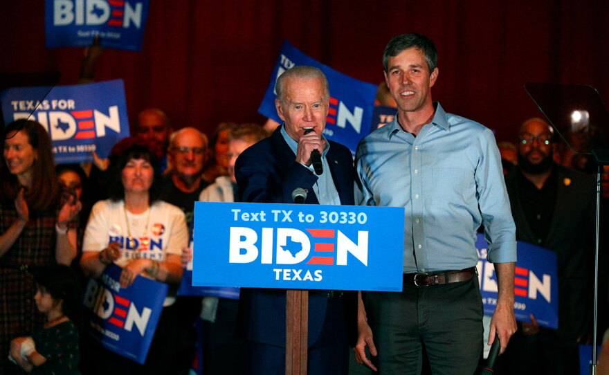 Democratic presidential candidate former Vice President Joe Biden speaks after former Texas Rep. Beto O'Rourke endorsed him at a campaign rally Monday, March 2, 2020 in Dallas.