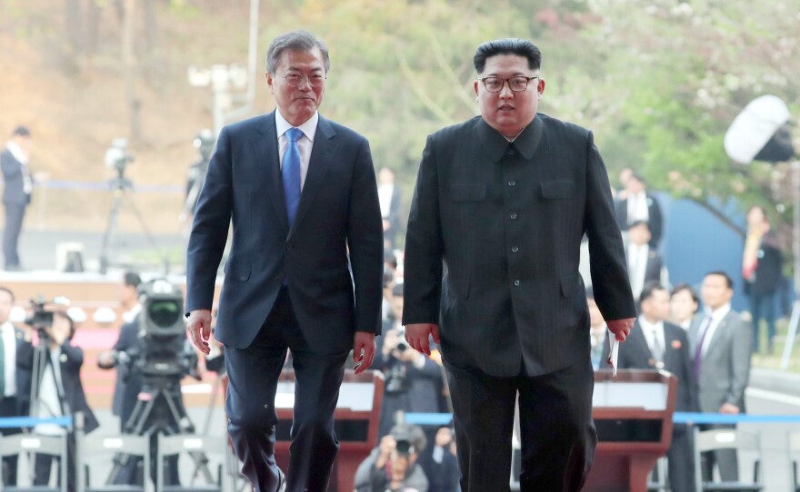 North Korean leader Kim Jong Un and South Korean President Moon Jae-in during the Inter-Korean Summit in April of last year in Panmunjom, South Korea.