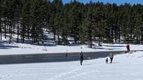 A San Diego Sheriff’s helicopter hovers over Big Laguna Lake during a rescue operation, Feb. 24, 2019. 


