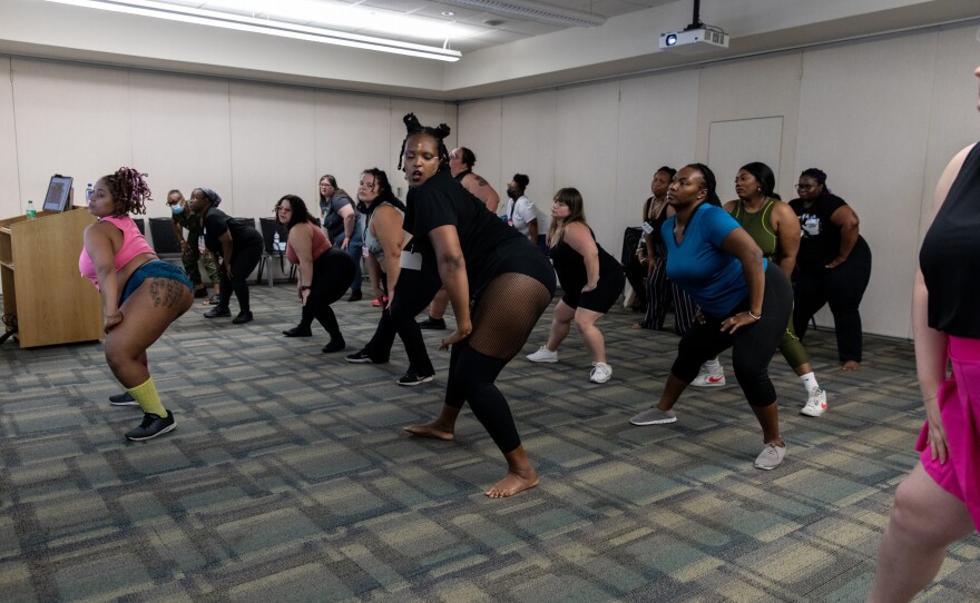 Assétou Xango participates in the Twerk-lesque class. The convention offered five wellness classes for attendees to choose from.