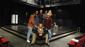 The cast of Jazz Queens Cast Blue Shadows at rehearsal.