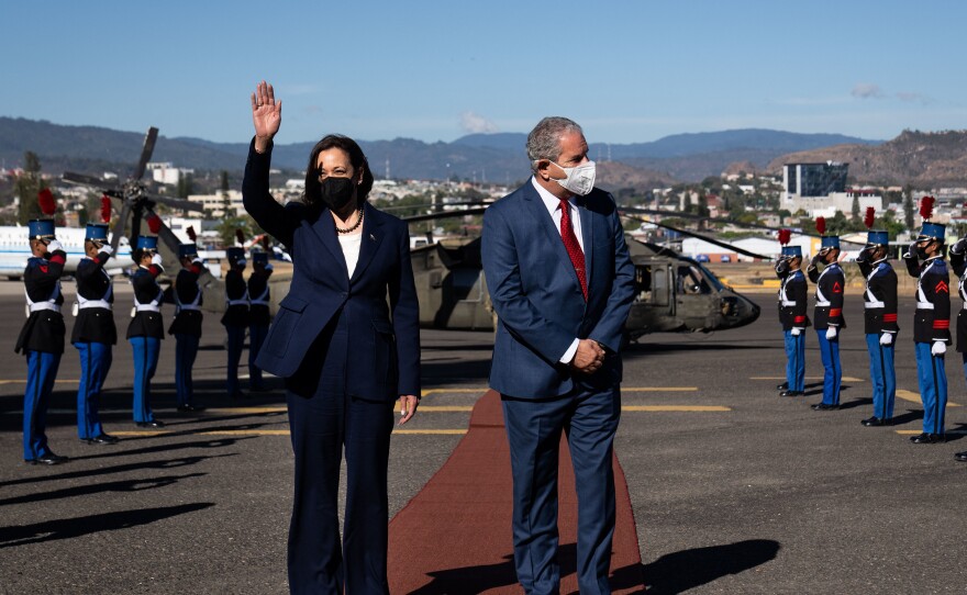 Vice President Harris was met by Honduran chief of protocol Ramon Valladares on her way to attend the inauguration of Honduran President Xiomara Castro in Tegucigalpa, Honduras.