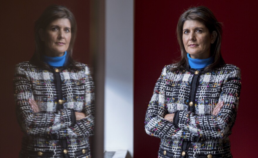 In an interview with NPR about her new book, former Ambassador to the U.N. Nikki Haley said she made an effort to avoid "toxic" and "trashy" Washington — and that she'll campaign for President Trump in 2020. Above, she poses for a portrait at NPR studios in New York City on Nov. 8.