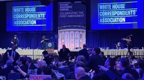 Members of the U.S. Secret Service counter assault team stand on the stage after a shooting incident outside the ballroom during the White House Correspondents Dinner on April 25 in Washington.
