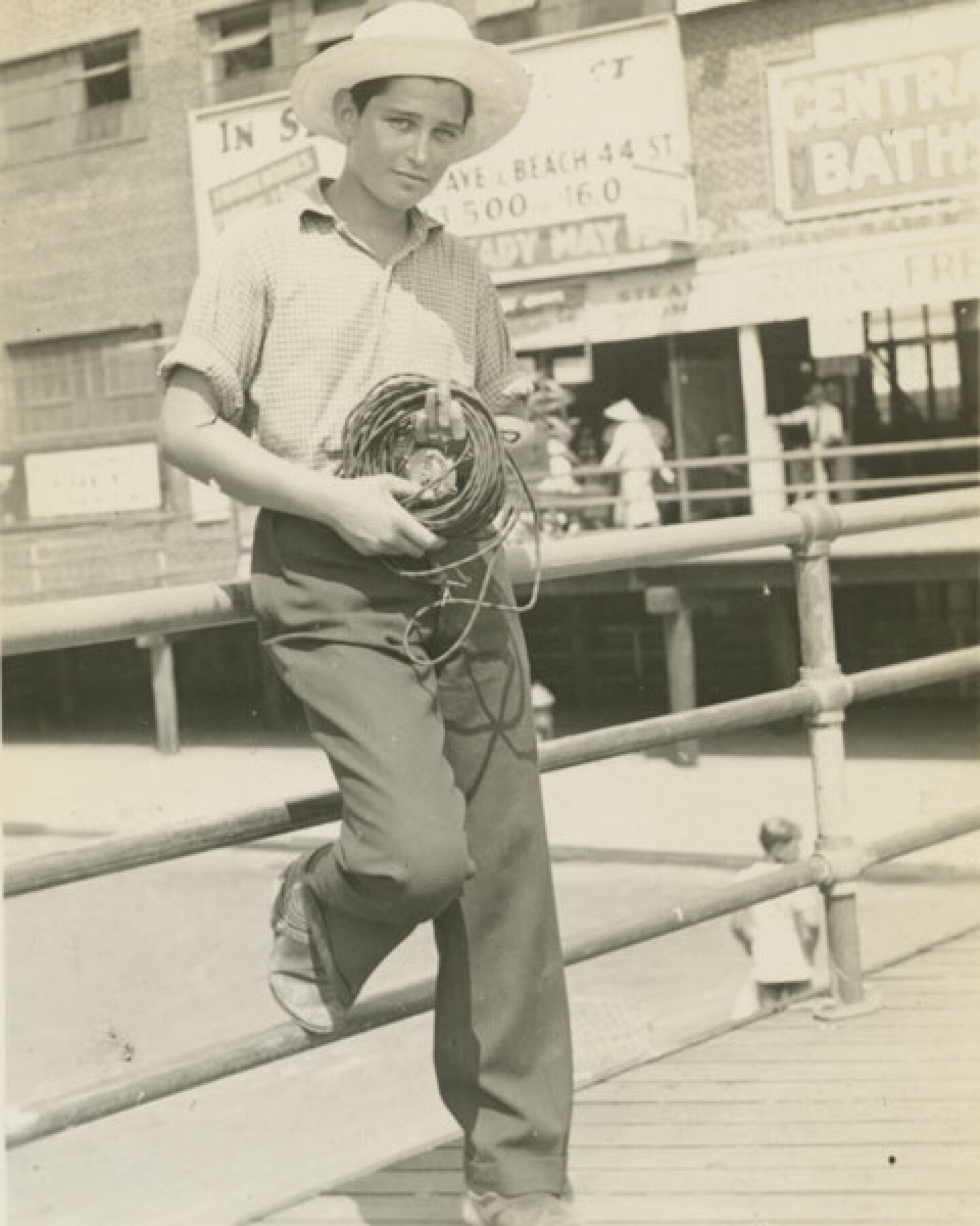 Norman Lear on the Coney Island boardwalk, Brooklyn, N.Y.