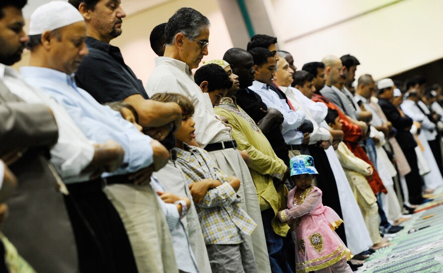 Muslims pray during a special Eid ul-Fitr morning prayer at the Los Angeles Convention Center on Aug. 30, 2011, in Los Angeles.