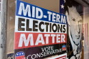 A sign seen on a Kansas GOP bus tour across the state to bolster Republican candidates in an unusually competitive year. Kansas has a Democratic governor and Republican U.S. Senators but recent polls show voters could elect a Republican governor and Democratic U.S. Senator this year.