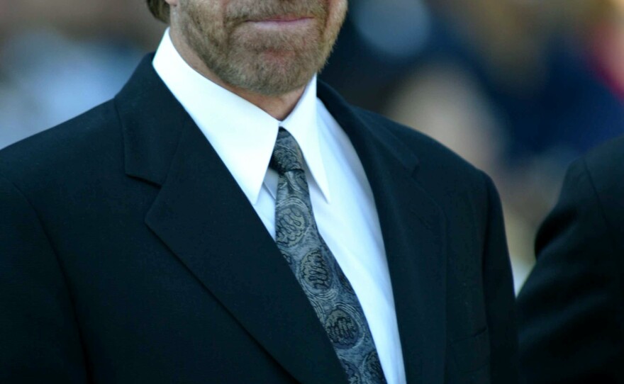 Norris karate chopped and kickboxed his way through more than a dozen action films in the 1980s, before leaping to TV in Walker, Texas Ranger. He's pictured above in California in October 2003.