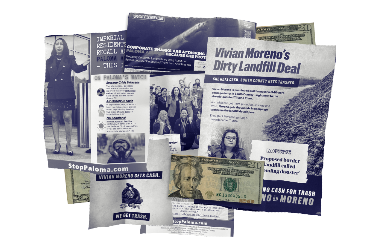 A photo illustration shows some of the mailers going out to voters in the South Bay in recent weeks.