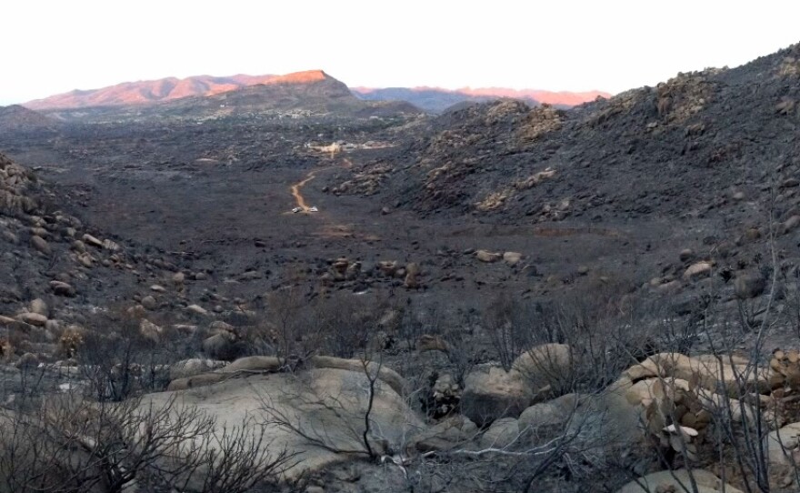 An image from the briefing video on the Yarnell Hill fire shows the area near Yarnell, Ariz., where the fire trapped and killed 19 firefighters in the Granite Mountain hotshots crew.