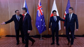 From left, Philippines Defense Secretary Gilberto Teodoro, Australia Defense Minister Richard Marles, Japan Defense Minister Shinjiro Koizumi and U.S.Defense Secretary Pete Hegseth prepare to leave after posing for pictures before holding a Quadrilateral Meeting on the sidelines of the 20th Association of Southeast Asian Nations (ASEAN) Defence Ministers' Meeting (ADMM) and 13th ADMM-Plus Meetings in Cebu, Philippines, Wednesday, Oct. 28, 2026.