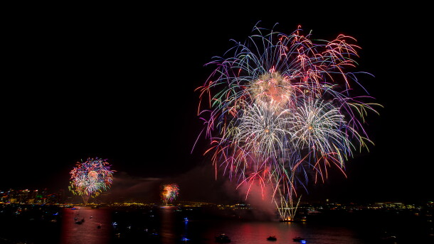 Fireworks explode above San Diego Bay during the Port of San Diego's Big Bay Boom Fourth of July fireworks display in this undated photo.