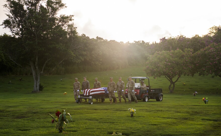 The digging takes place early on Sundays, before many visitors arrive at the cemetery. Then, the next morning, again early, the crews lift out the steel caskets, and military honor guards escort them to trucks for the short trip to the lab.