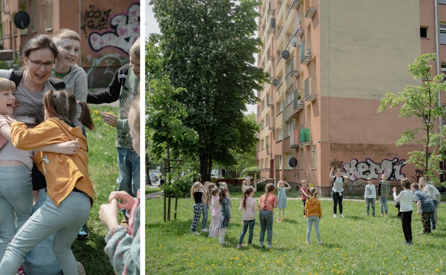 Students participate in outdoor activities at Poland's Warsaw Ukrainian School.