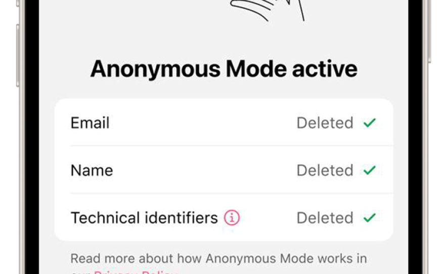 A product shot of the period tracker app Flo and the new feature Anonymous mode that will be available.