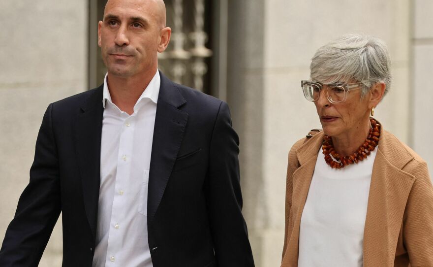 Former president of the Spanish football federation Luis Rubiales visited the Audiencia Nacional court in Madrid last September with his lawyer, Olga Tubau. A judge at the court backs a criminal case against Rubiales moving forward.