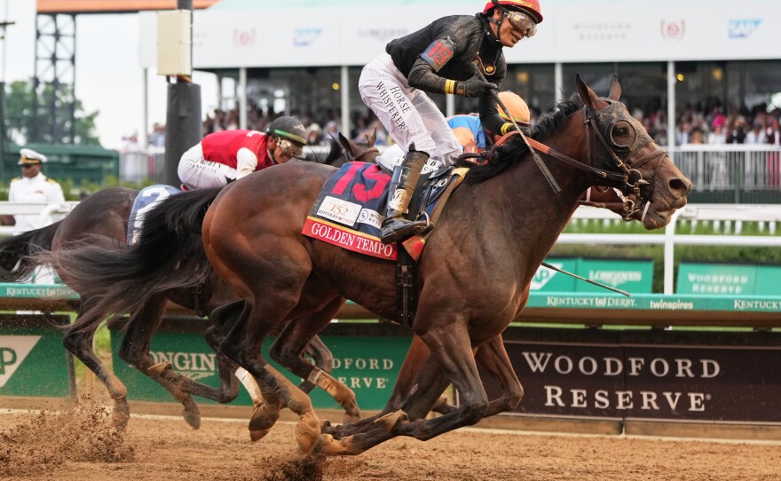 Golden Tempo (19) ridden by Jose L. Ortiz wins the 152nd running of the Kentucky Derby horse race at Churchill Downs, Saturday, May 2, 2026, in Louisville, Ky.