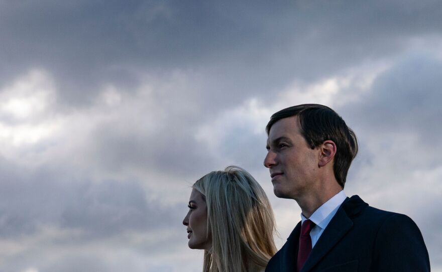 Ivanka Trump, daughter of the former president, and her husband, Jared Kushner, attend her father's departure from Washington, D.C., on Jan. 20 at Joint Base Andrews in Maryland.