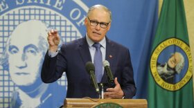 Washington Gov. Jay Inslee speaks during a news conference Monday, April 13, 2020, at the Capitol in Olympia, Wash. 