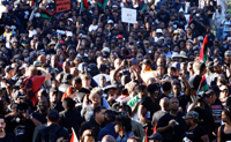 Thousands of demonstrators march in the Louisiana town of Jena in protest of the criminal trial of six black teens charged in an alleged attack on a white classmate.