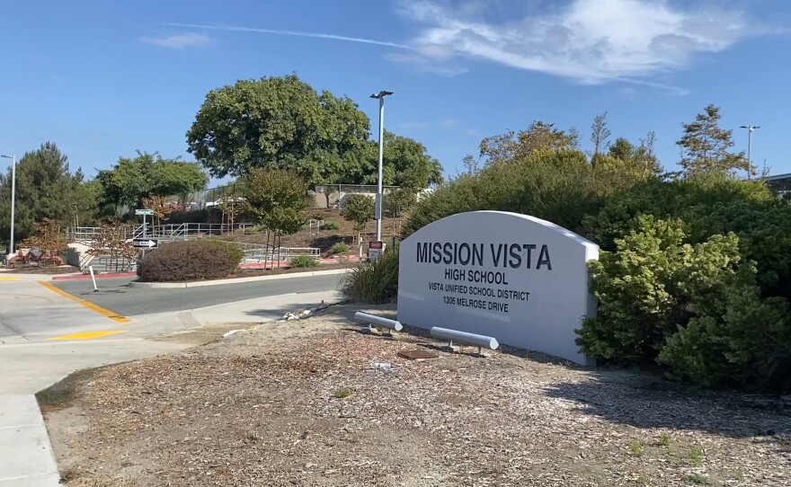 Exterior of Mission Vista High School in Vista. October 23, 2020
