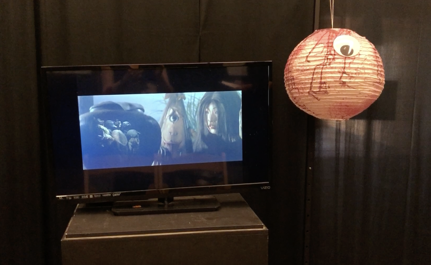 At the Yokai Pop Up Exhibit you can find lantern monsters as well as the movie "The Great Yokai War" (1968) playing on a monitor. Oct. 24, 2024