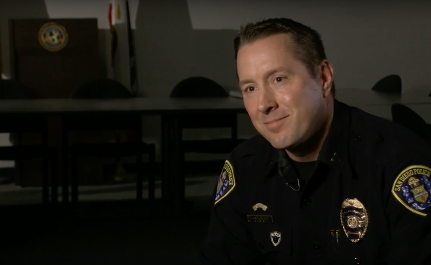 Capt. Thomas Underwood speaks to KPBS from the community room at the Mid City Police Division, March 24, 2017.