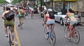 Cyclists in Minneapolis raised consciousness by shedding their clothes. July 4, 2011. 