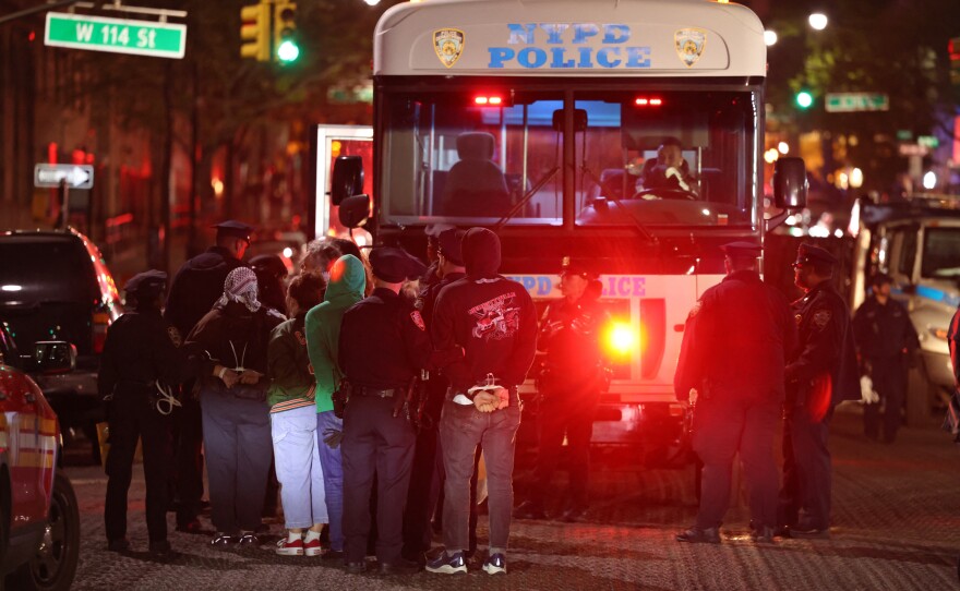 NYPD officers arrest students at Columbia University in New York City on April 30, 2024.