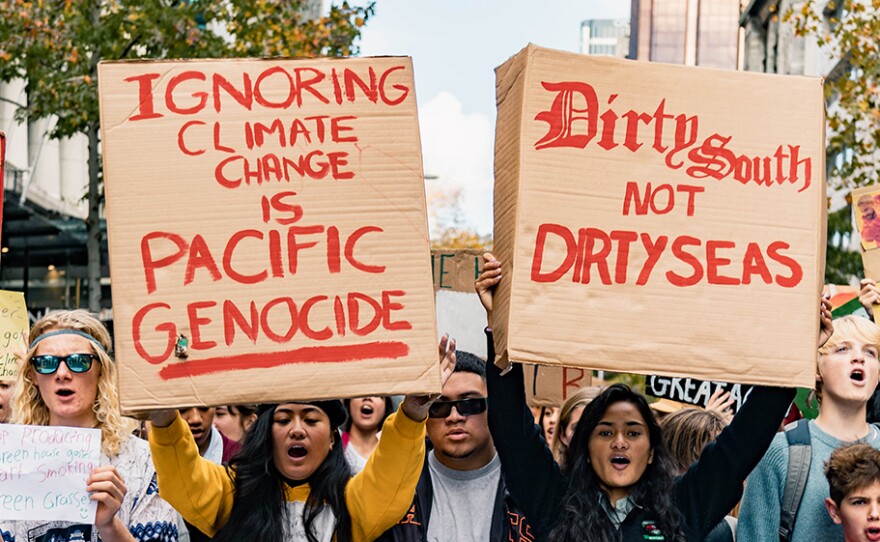 Fili marching during climate strike.