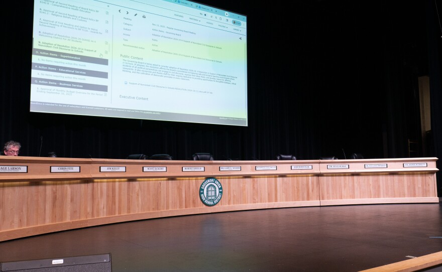 The school board trustees and district leadership left the room, following public uproar at the meeting on Nov. 13, 2025.