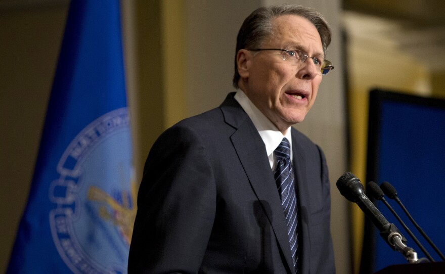 Wayne LaPierre, the National Rifle Association's executive vice president, speaks in response to the Connecticut school shootings, at a news conference in Washington on Friday.