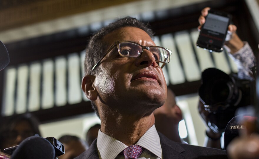 Appointed Secretary of State Pedro Pierluisi Urrutia arrives to the Senate, in San Juan, Puerto Rico, on Thursday.