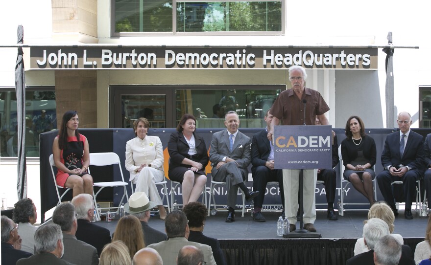 In this June 16, 2014, file photo. then-California Democratic Party Chairman John Burton speaks during the dedication of the John L. Burton California Democratic Party Headquarters in Sacramento, Calif., in Sacramento, Calif.