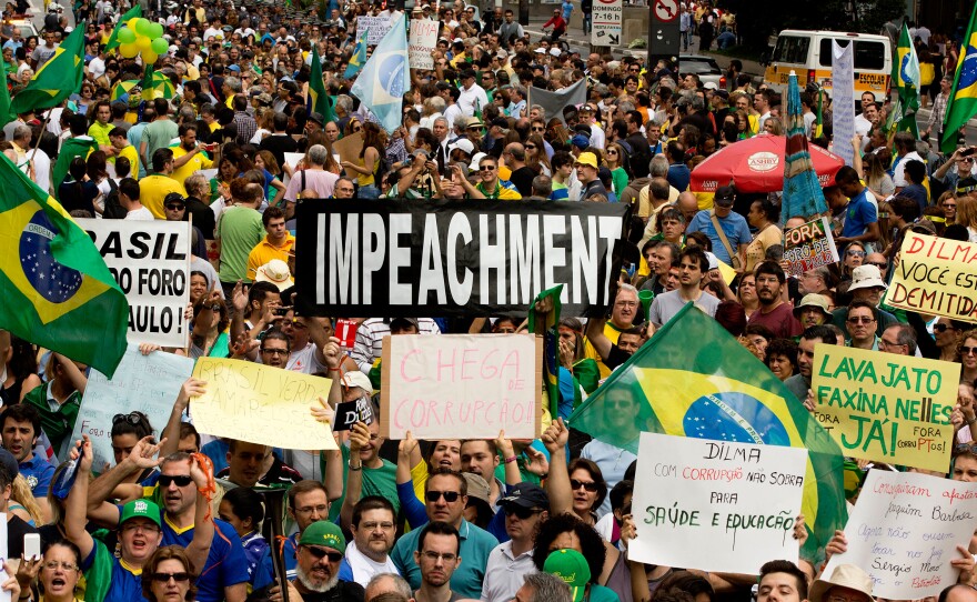 Protesters demand Rousseff's impeachment in Sao Paulo, Brazil, in November 2014.