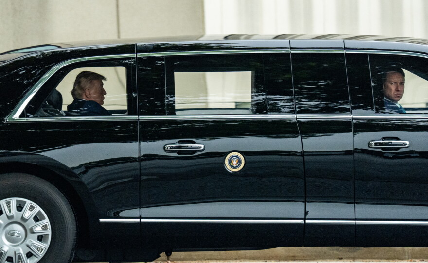 President Donald Trump departs Walter Reed National Military Medical Center, Tuesday, May 26, 2026, in Bethesda, Md.