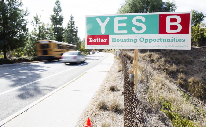 A sign urging a "Yes" vote on Measure B, Oct. 4, 2016.