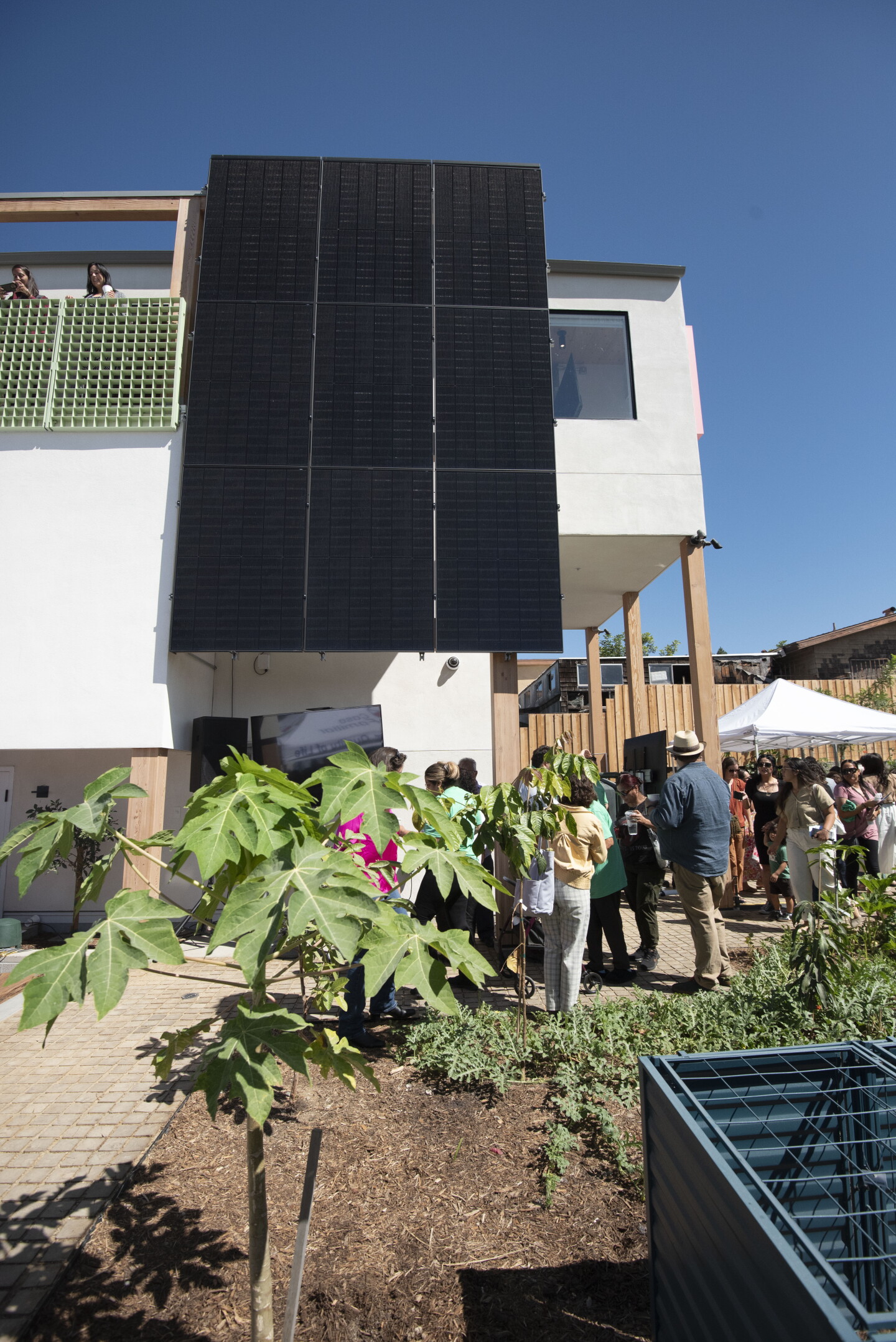 Solar panels and a garden is shown at Casa Familiar's La Semilla on Sept. 3, 2026.
