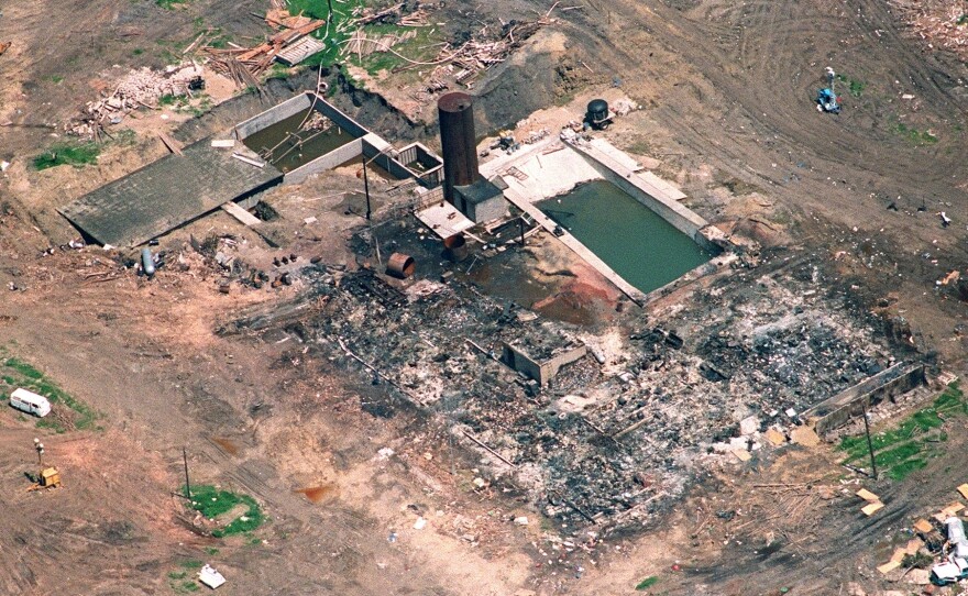 BRANCH DAVIDIAN: This aerial shot shows the burned remains of the cult compound April 21, 1993 in Waco, TX.